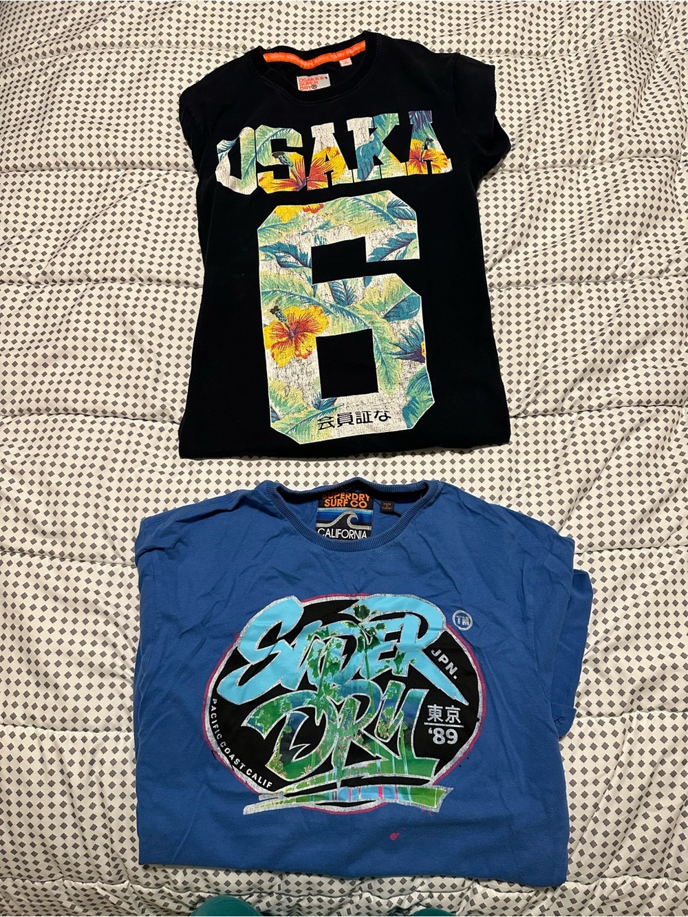 Two Superdry Short Sleeve T-Shirts Osaka 6 and Graphic Logo